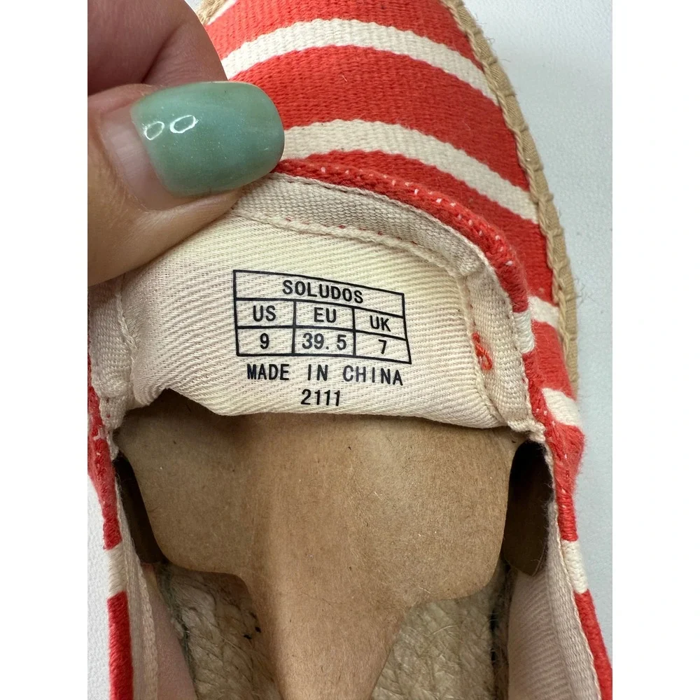 Soludos Womens Platform Smoking Slipper Coral Red White Striped Espadrilles‎ 9